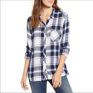 Rails Dylan Plaid Flannel White Navy Sapphire Top Size Small